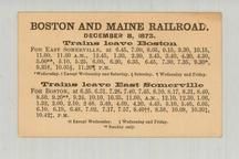 Boston and Maine Railroad 1873 East Somerville to Boston, Perkins Collection 1873 to 1890c Railway Timetables and Tickets